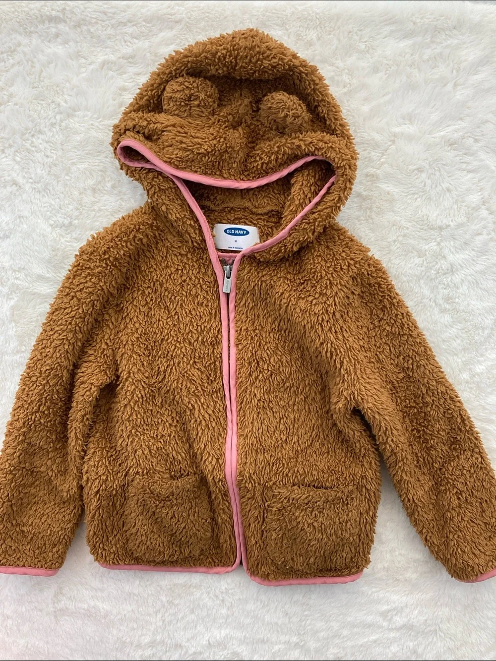 SALE! 50% Off Kids Old Navy Brown Teddy Jacket with Pink Trim Size 5T